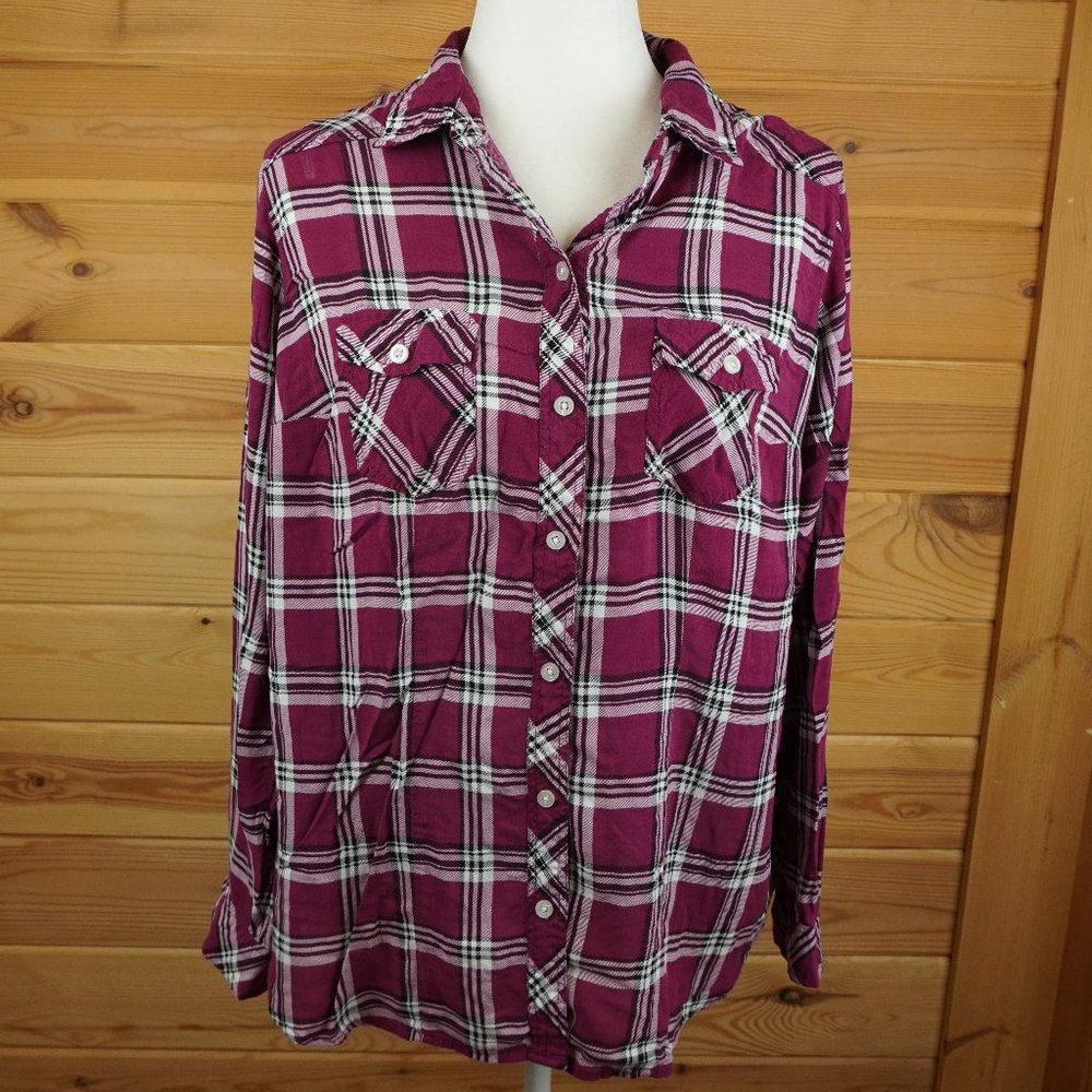Torrid Purple Black White Plaid Button Up Shirt Size 1X
